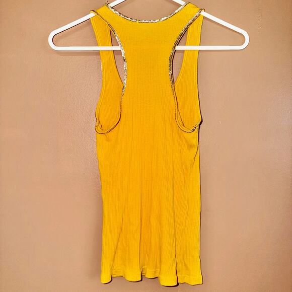Soprano Women's Yellow Sequin Sleeveless Tank Top Ribbed - Size Medium - Picture 3 of 8
